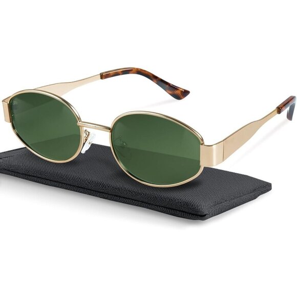 Retro Polarized Green Gold Sunglasses UV400 Protection Oval Metal Soft Frame main image 7